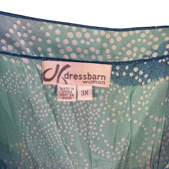 Dressbarn Woman Size 3x Blue & Green Swirl Polka Dot Sheer Blouse Lightweight - Picture 4 of 7